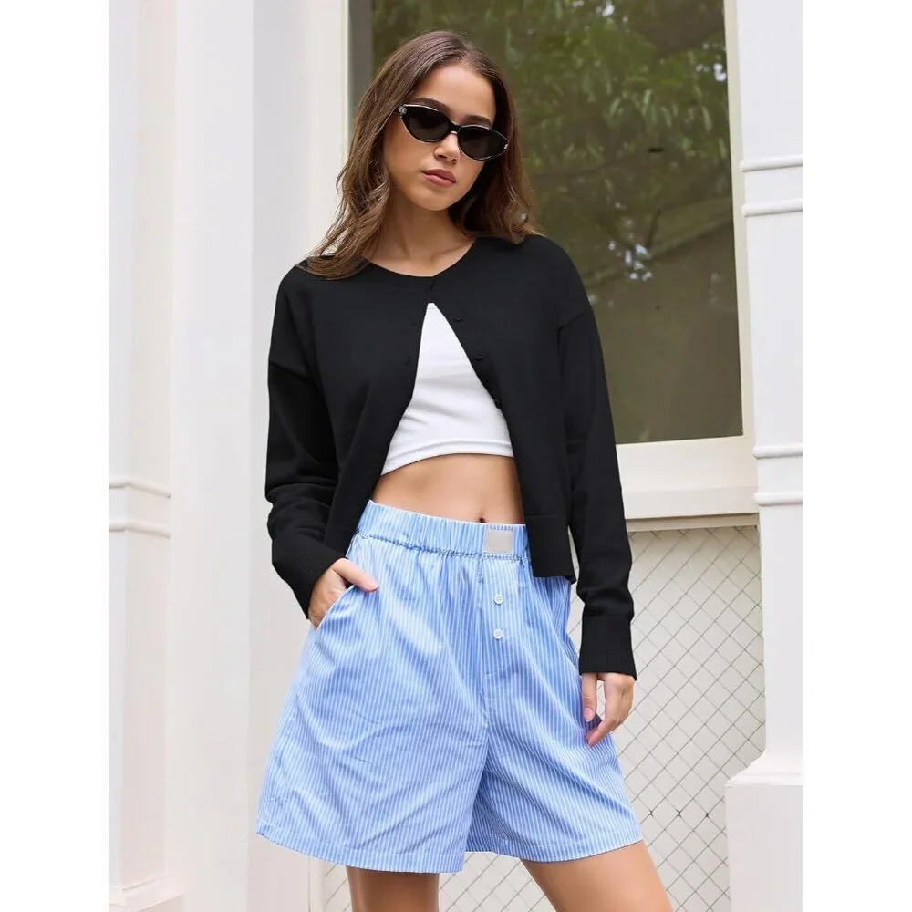 Women's Cropped Knit Cardigan Lightweight Fall Outfits Casual Chic